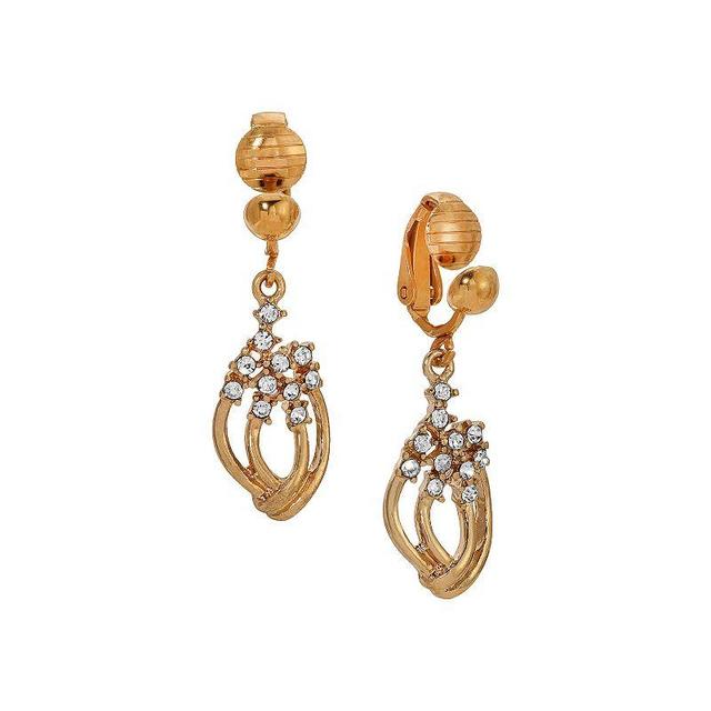 1928 Gold Tone Clear Crystal Petite Drop Clip-On Earrings, Womens, White Product Image