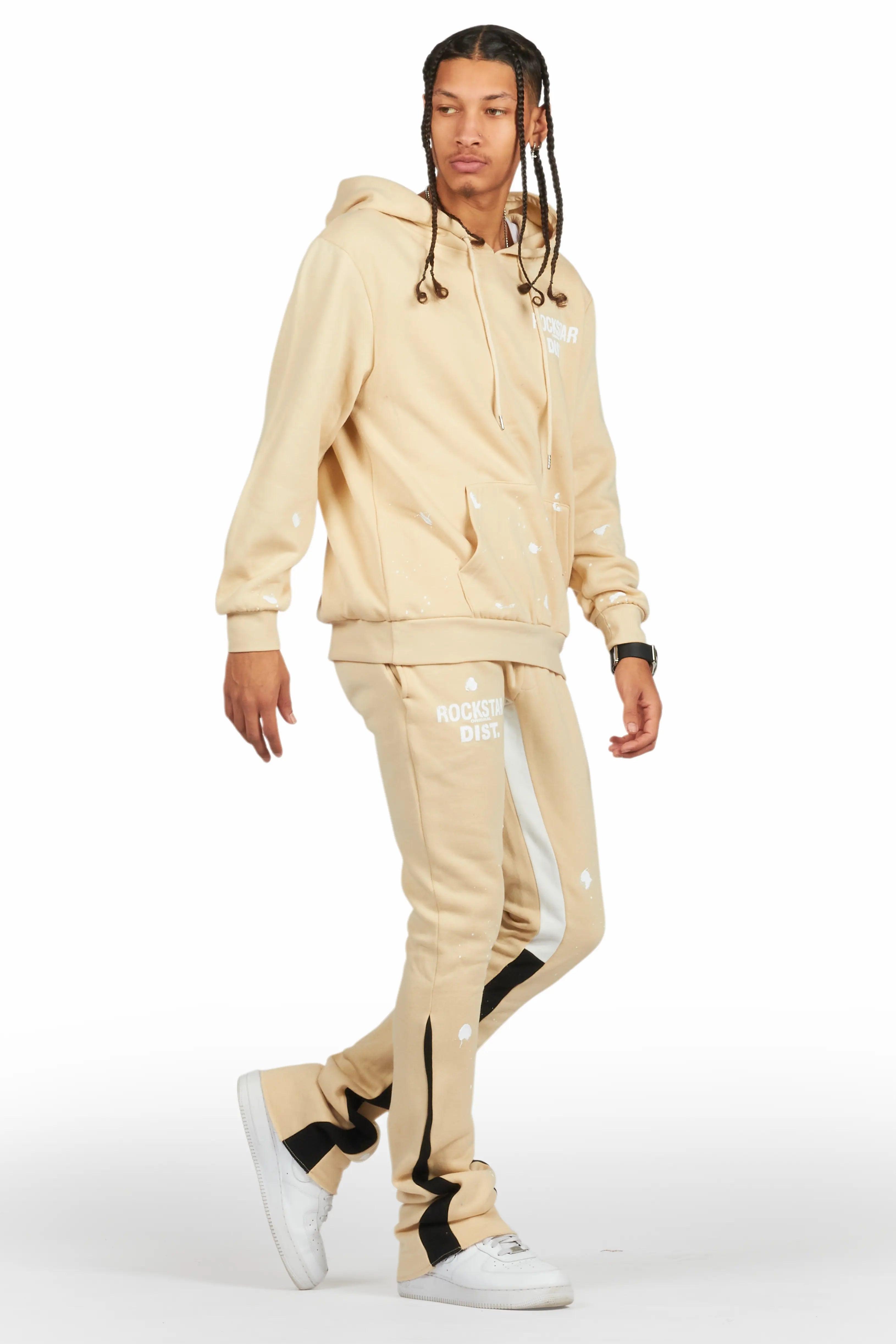 Raffer Beige Hoodie/Stacked Flare Pant Set Male Product Image