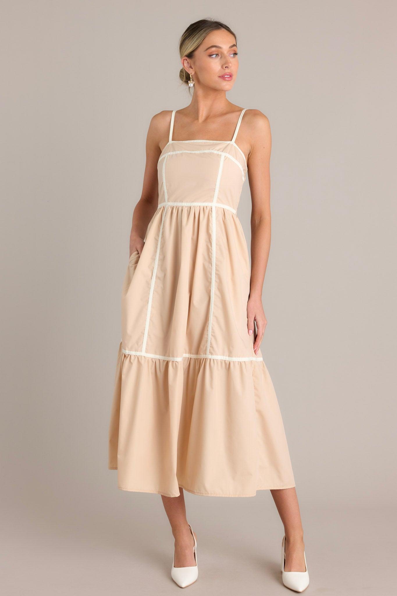 Timeless Charm Beige Square Neck Maxi Dress Product Image