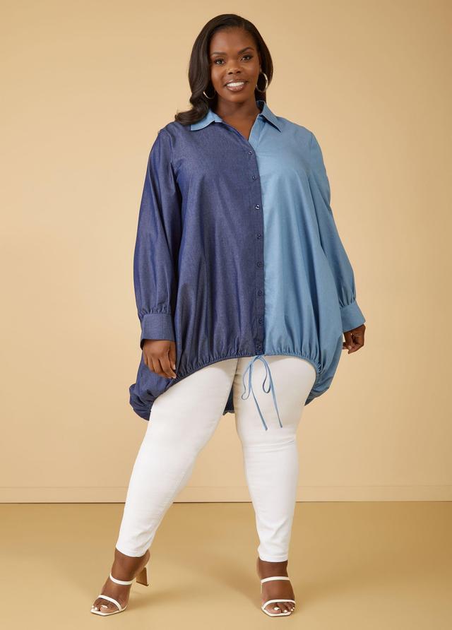 Plus Size Two Tone Chambray Shirt Ashley Stewart Product Image