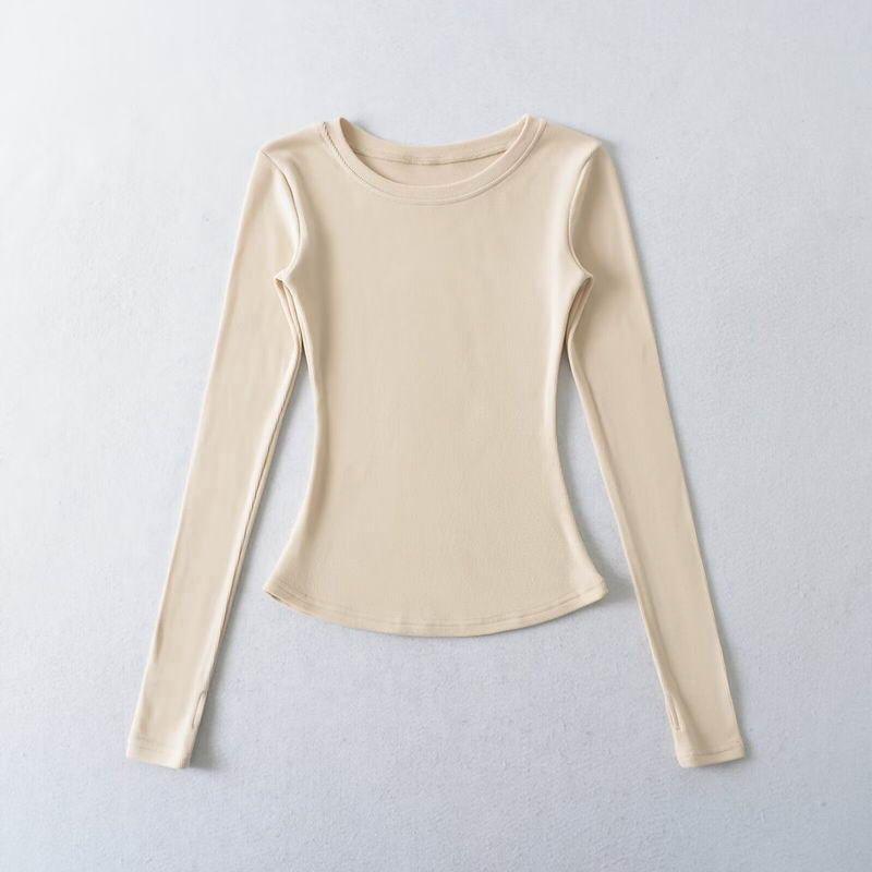 Long-Sleeve Round Neck Plain Slim Fit Tee Product Image