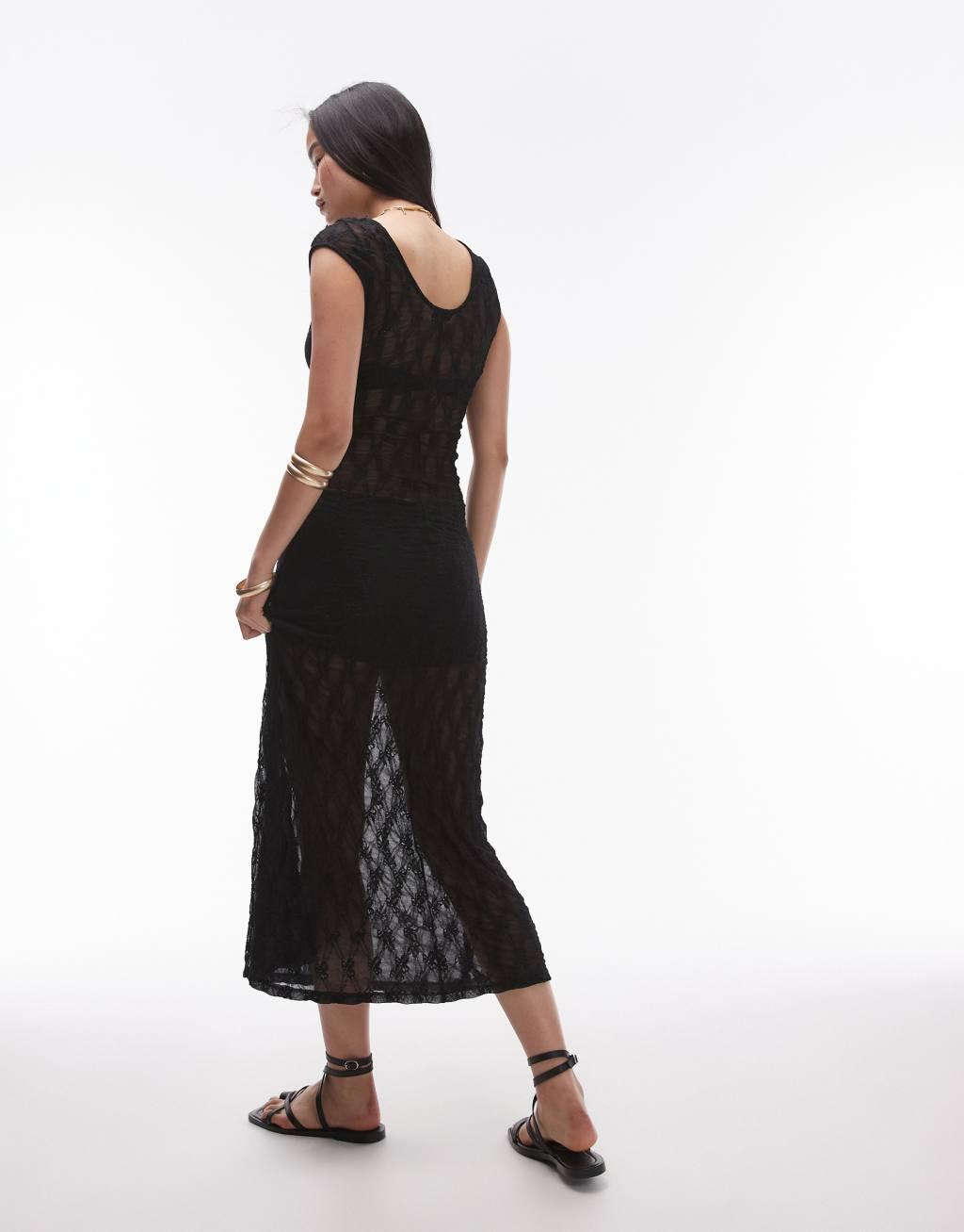 Topshop sheer lace maxi dress with scoop back in black Product Image