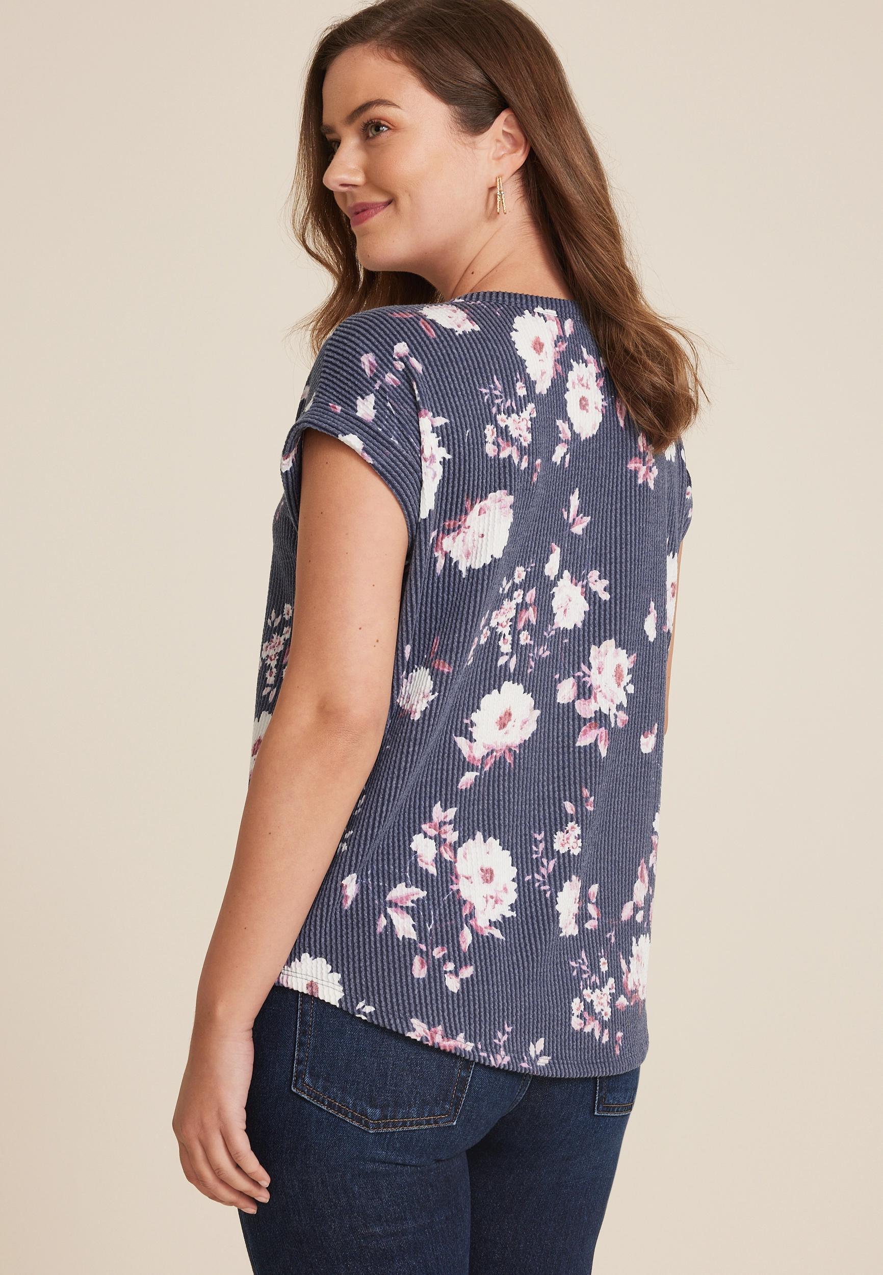 24/7 Clara Floral Textured Short Sleeve Tee Product Image