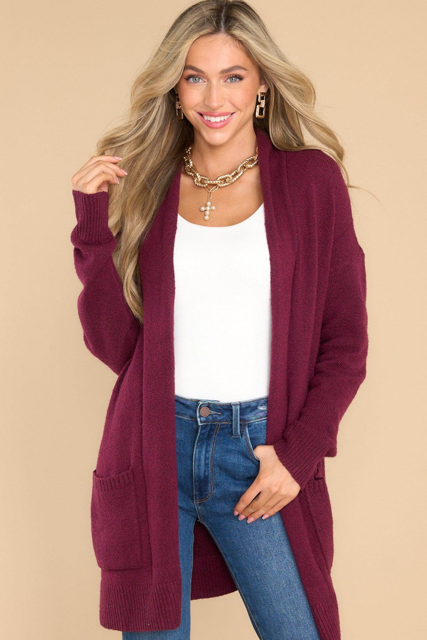 Pocketful Of Fun Times Berry Cardigan Red Product Image