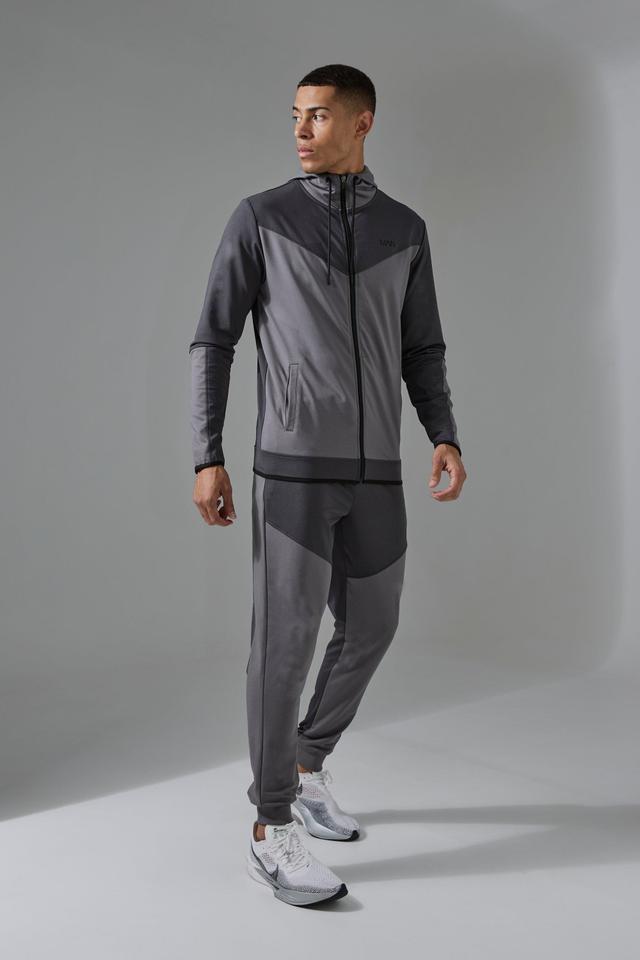 Active Colour Block Funnel Hooded Tracksuit | boohooMAN USA Product Image