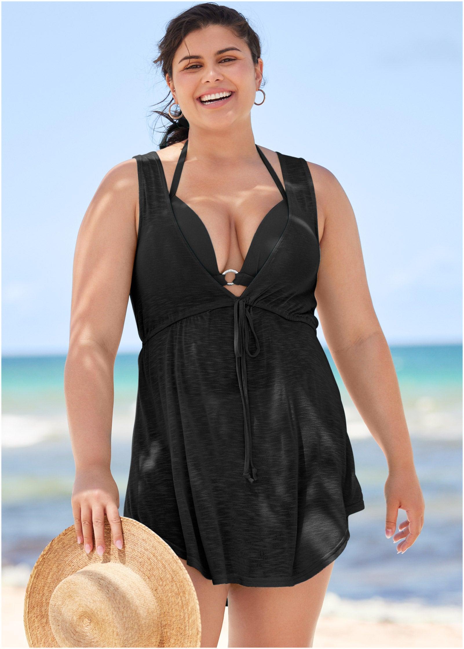 Deep V Cover-Up Beach Dress - Black Product Image