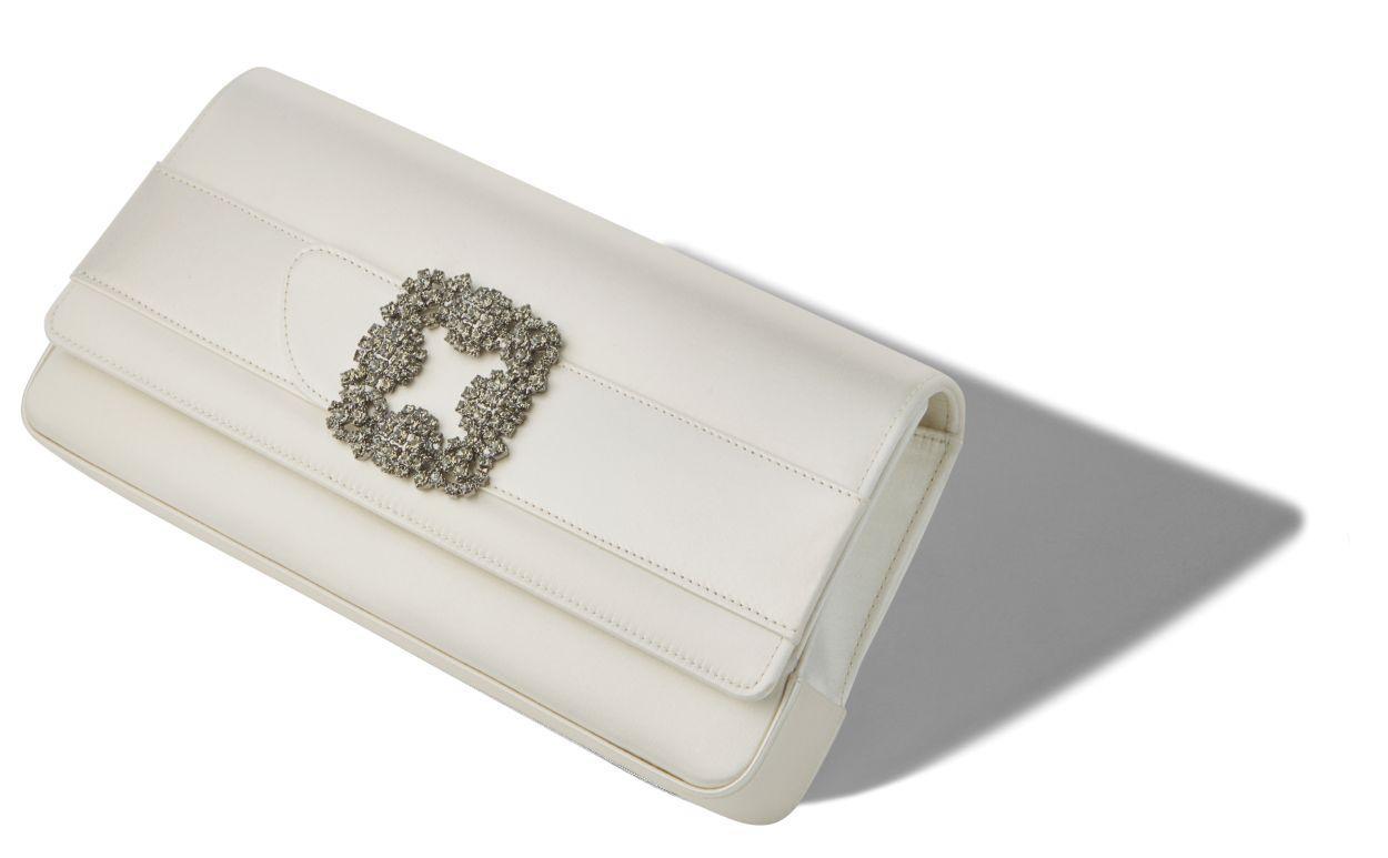 GOTHISI Light Cream Satin Jewel Buckle Clutch product image