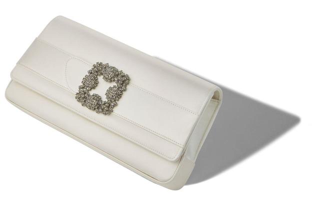 GOTHISI Light Cream Satin Jewel Buckle Clutch Product Image