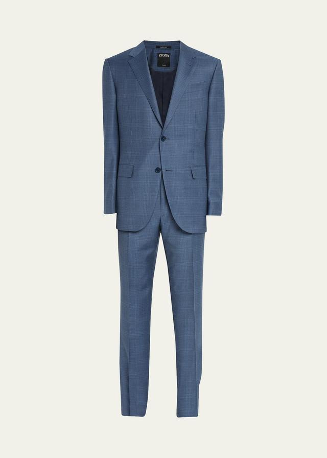 ZEGNA Men's Trofeo Wool-Cotton Plaid Suit  - BLUE NAVY CHECK - Size: 52L EU (41L US) Product Image