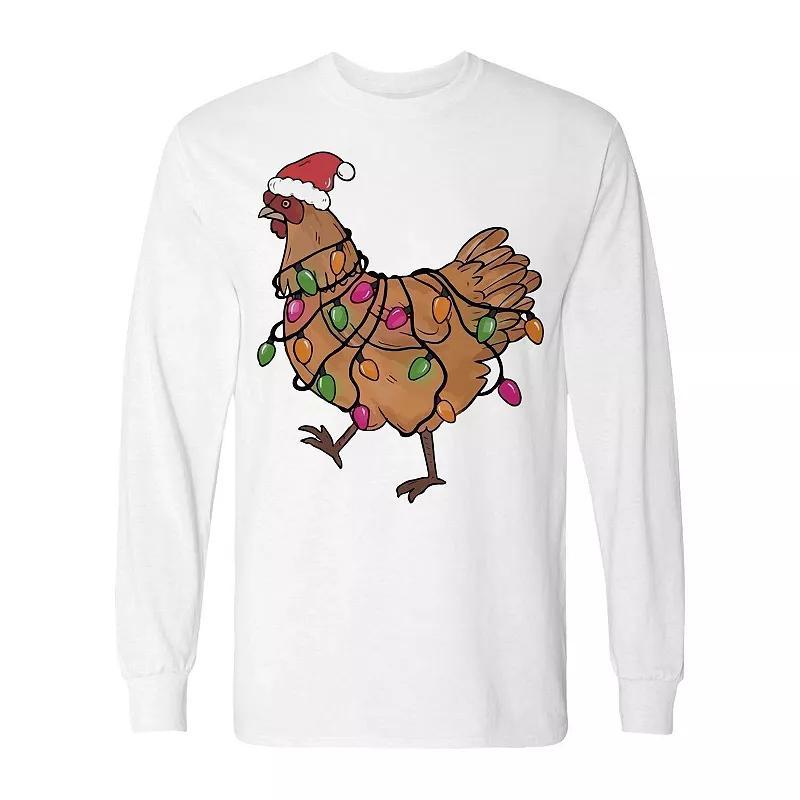 Mens Christmas Light Hen Long Sleeve Graphic Tee Product Image