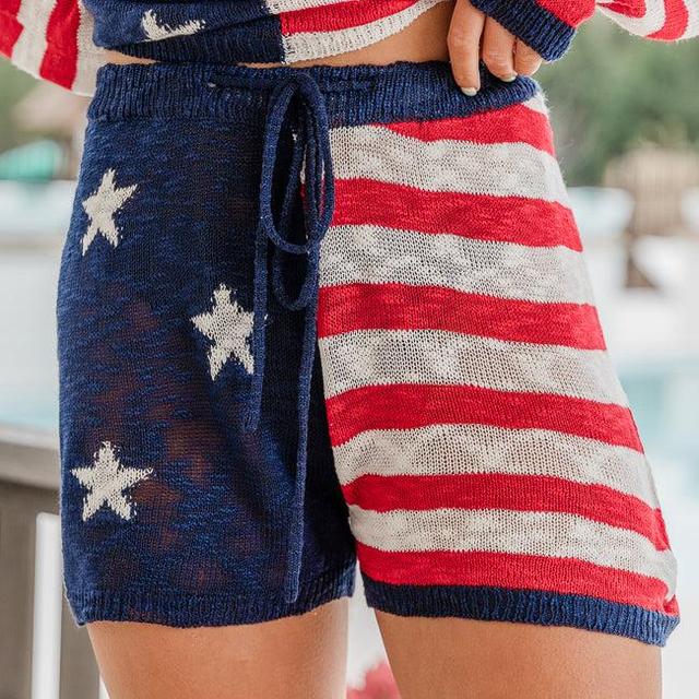 That's My Anthem Red, White, And Blue Flag Knitted Shorts FINAL SALE Product Image