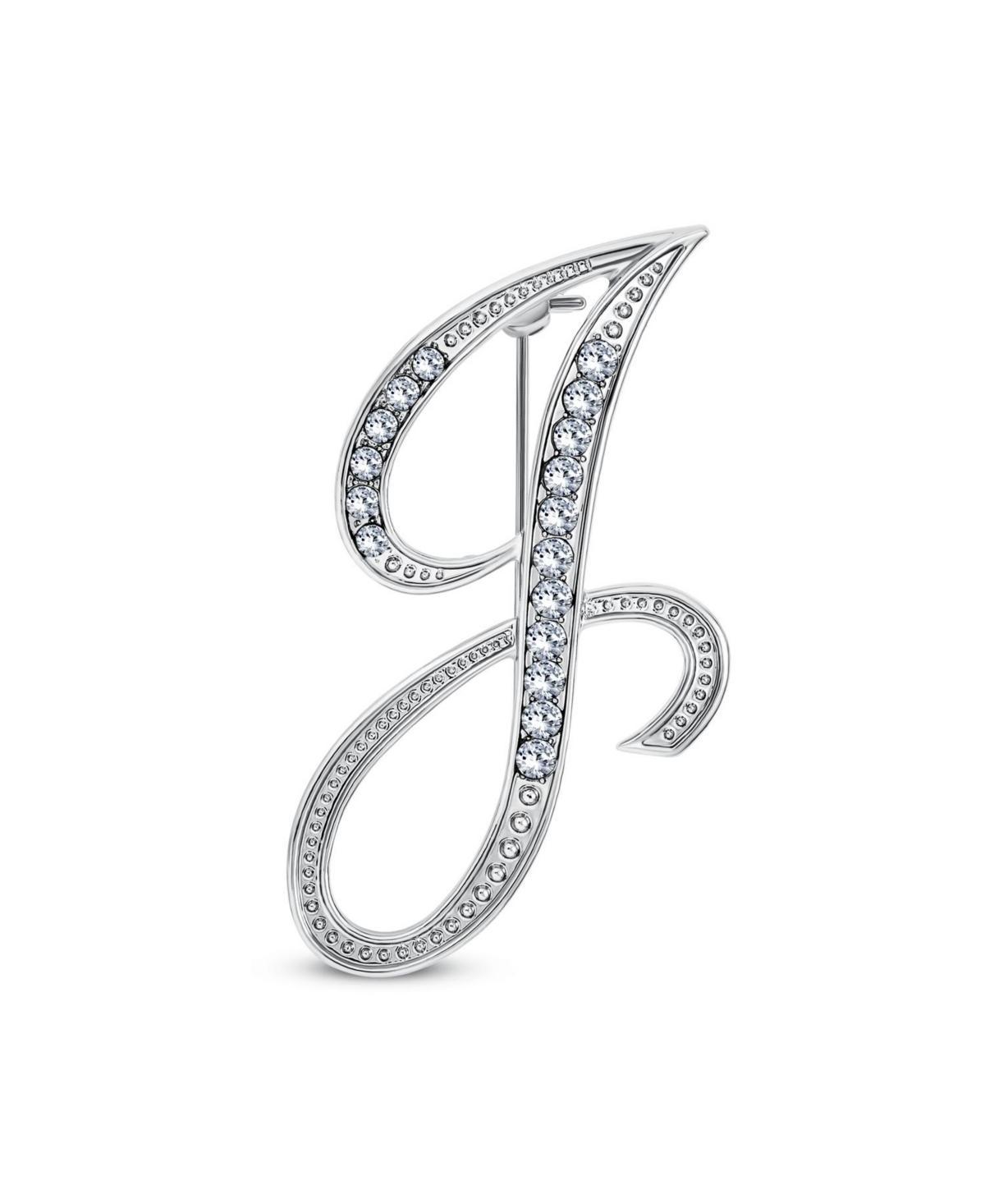 Bling Jewelry Large Statement Abc Pave Crystal Cursive Script Monogram Letters Alphabet Initial Scarf Lapel Pin Brooch For Women Silver Plated - Silve Product Image