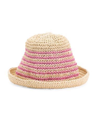 Two Tone Stripe Straw Bucket Hat for Women Product Image