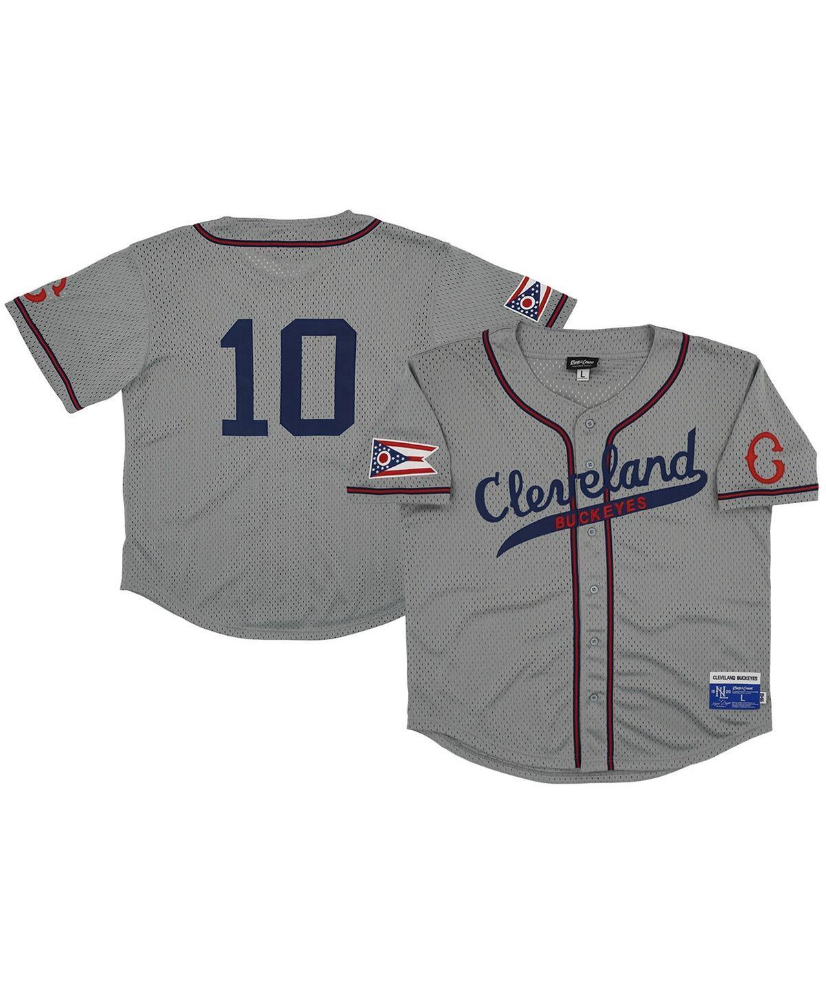 Mens Rings & Crwns #10 Gray Cleveland Buckeyes Mesh Button-Down Replica Jersey - Gray Product Image