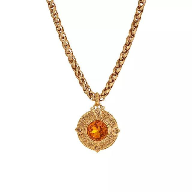 1928 Gold Tone Orange Crystal Pendant Necklace, Womens, Beige Product Image