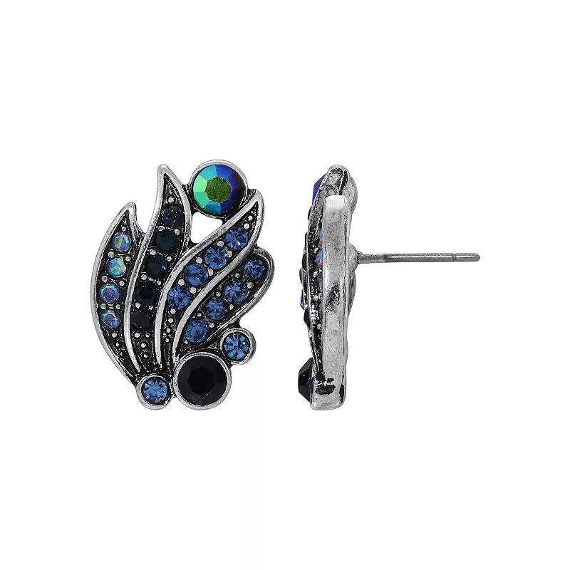 1928 Silver Tone Aurora Borealis Crystal Oxidized Vintage-Inspired Stud Earrings, Womens, Blue Product Image