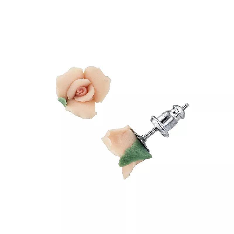 1928 Pink Porcelain Rose Stud Earrings, Womens Product Image