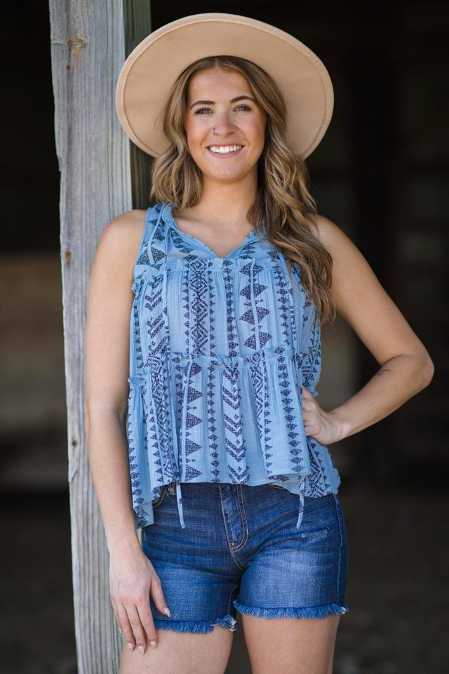 Cornflower Aztec Print Tank With Tie Product Image