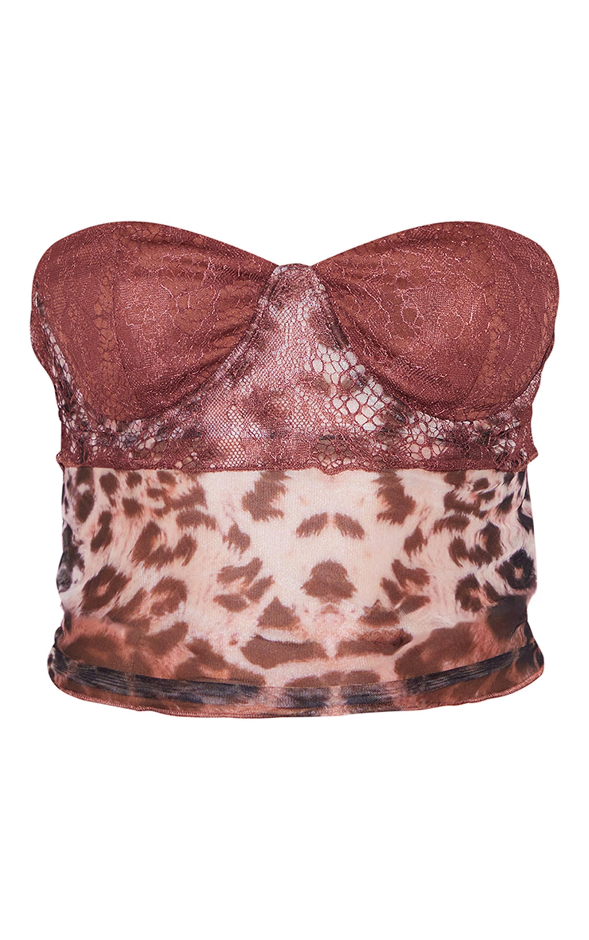 Multi Mesh Leopard Lace Cup Detail Bandeau Top Product Image