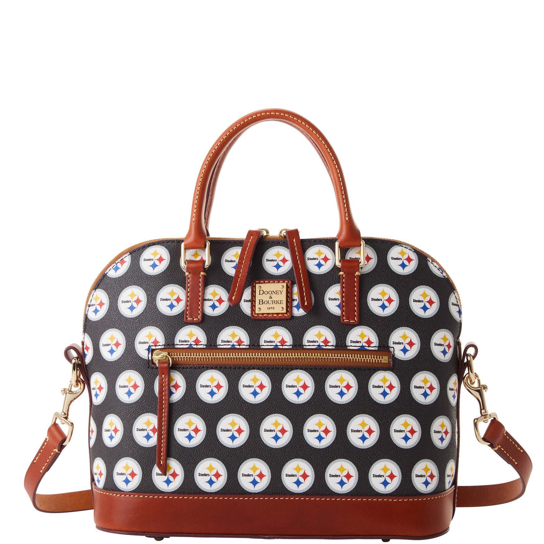 Dooney & Bourke Womens NFL Steelers Domed Zip Coated Cotton Satchel Bag in Black Product Image