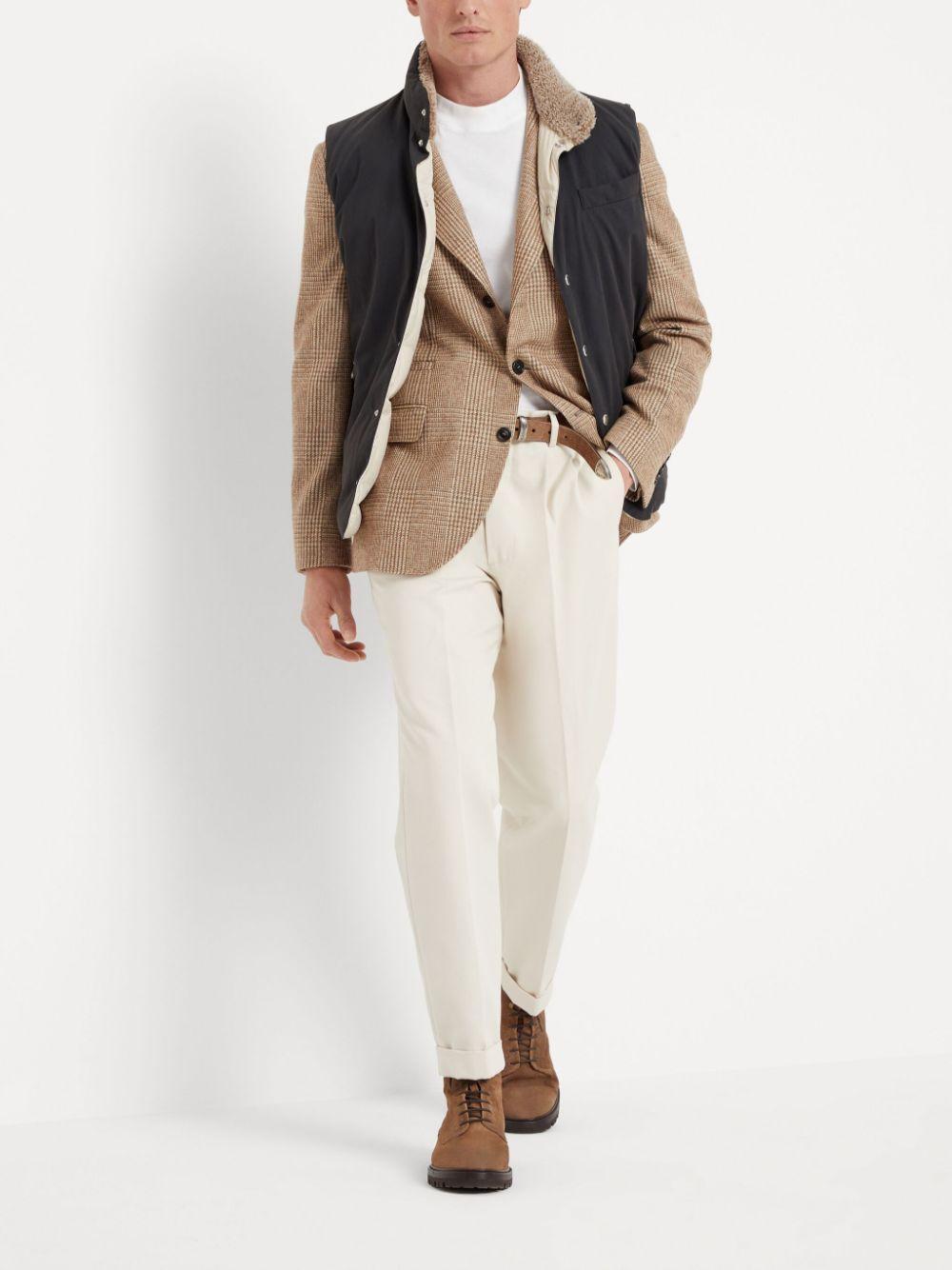 BRUNELLO CUCINELLI Techno Cotton Gabardine Down Vest With Shearling Insert In Grey Product Image