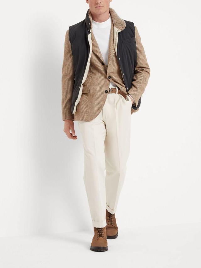 BRUNELLO CUCINELLI Techno Cotton Gabardine Down Vest With Shearling Insert In Grey Product Image