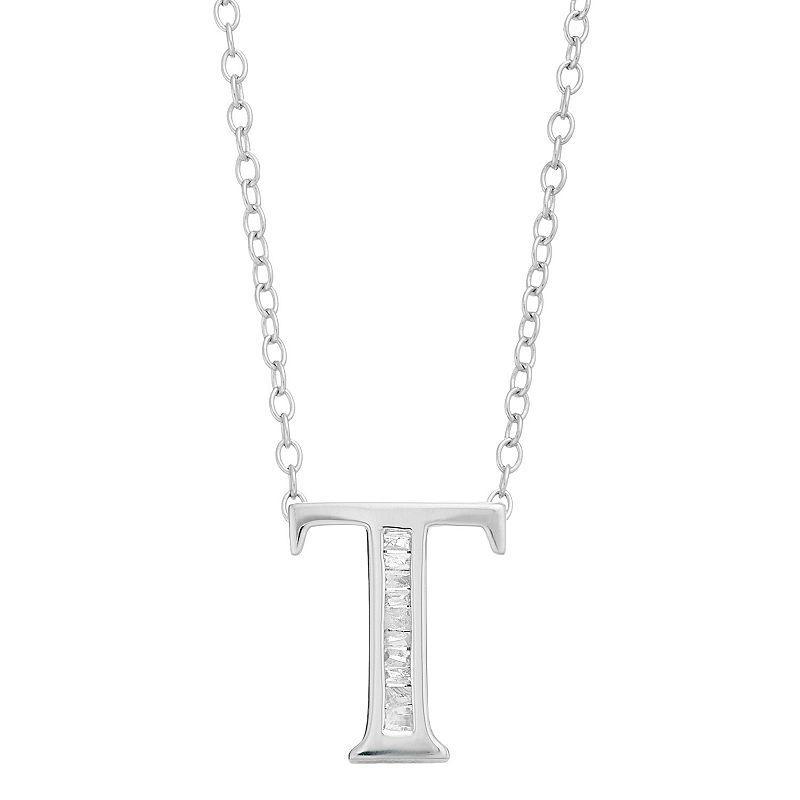 Sterling Silver Baguette Diamond Initial Pendant Necklace, Womens X Product Image