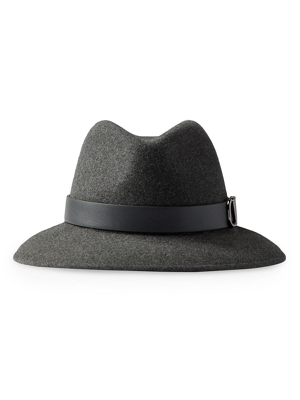 Womens VLogo Signature Rabbit Fur and Leather Fedora Hat product image