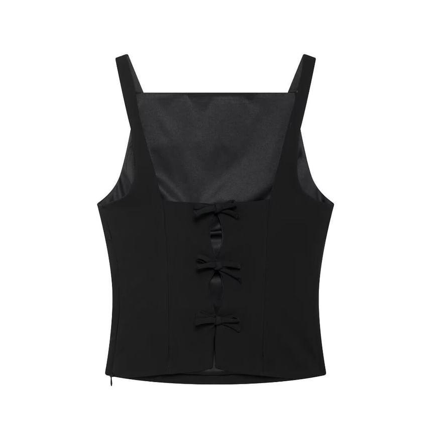 Square Neck Plain Bow Back Crop Camisole Top Product Image