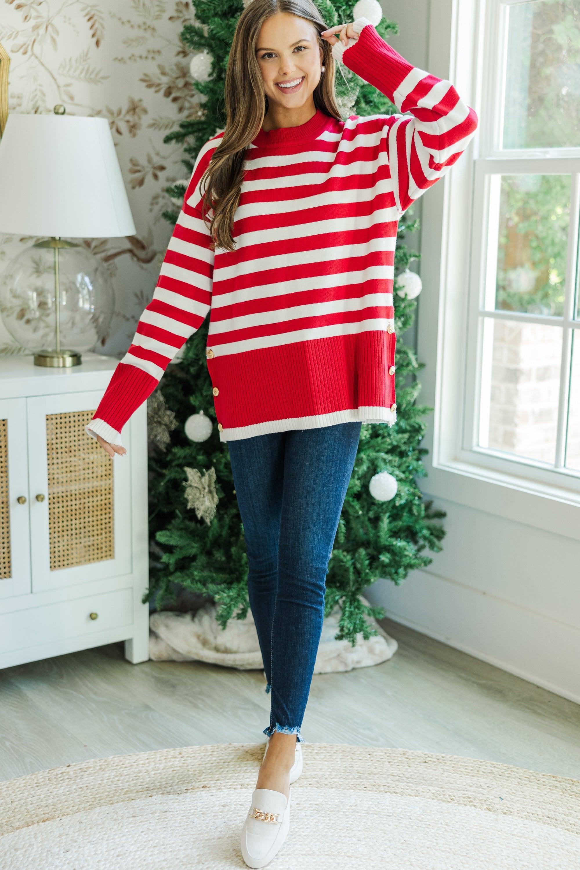 Just Stay With Me Red Striped Sweater Female Product Image