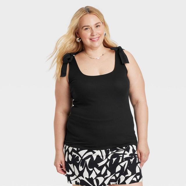 Womens Slim Fit Rib-Knit Tank Top - A New Day Black 1X Product Image