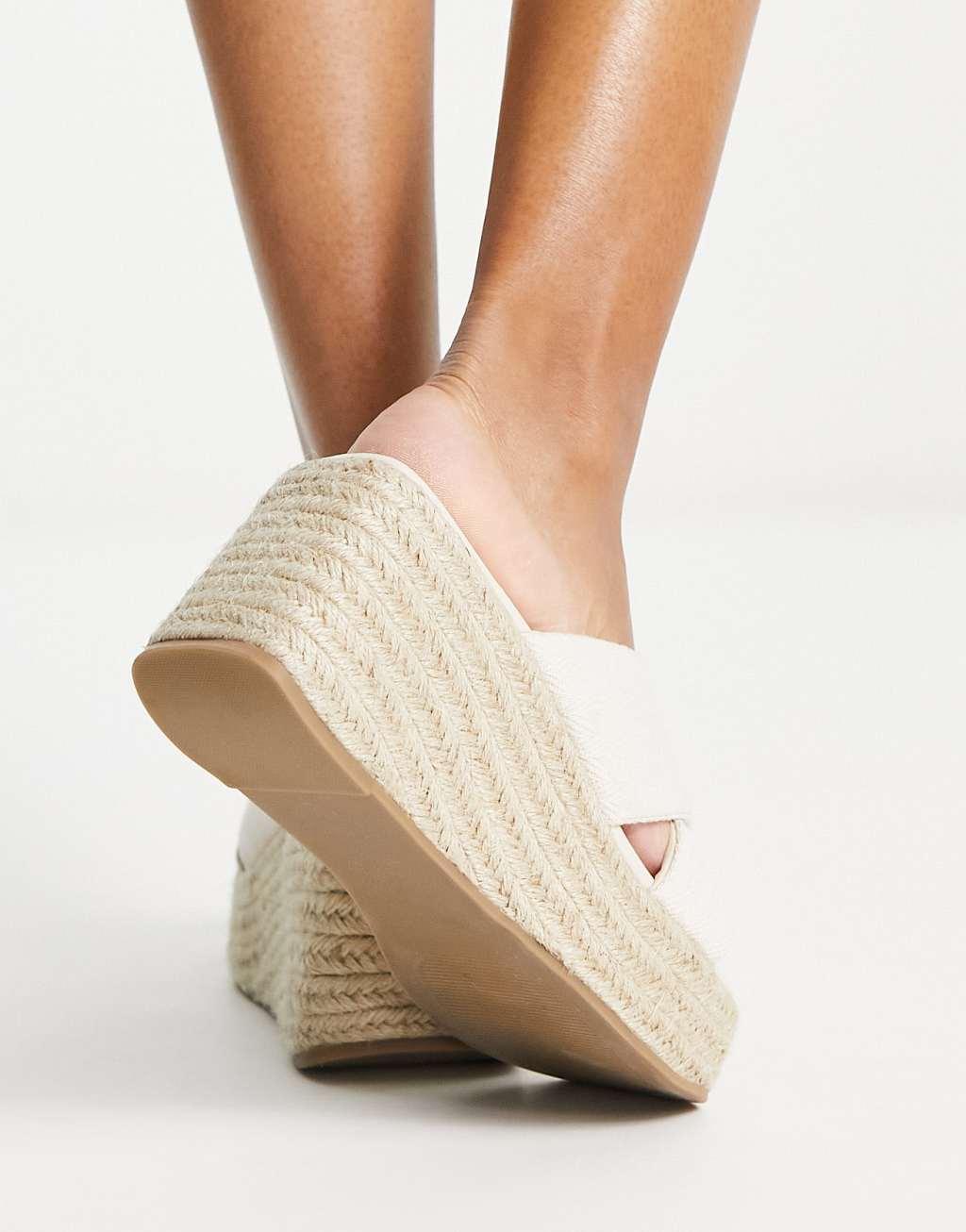 ASOS DESIGN Teddy 2 cross strap wedges in natural fabrication  Product Image