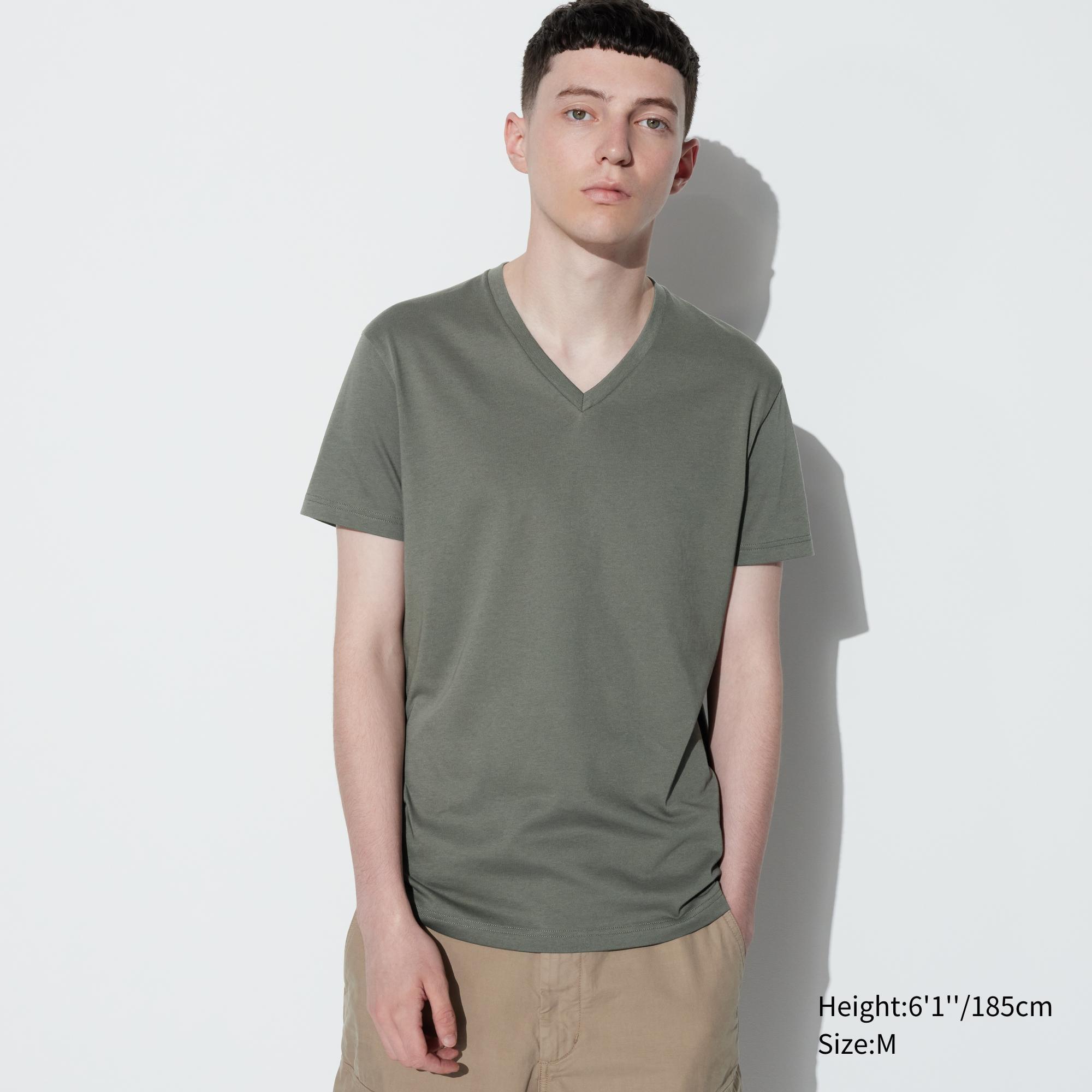 Mens Dry V-Neck Short-Sleeve Color T-Shirt with Quick-Drying Olive Large UNIQLO US Product Image