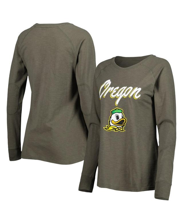 Womens Olive Oregon Ducks Payton Elbow Patch Slub Raglan Long Sleeve T-Shirt Product Image