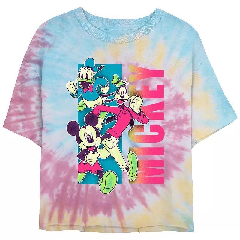 Disneys Mickey Mouse And Friends Fluorescent Run Juniors Cropped Tie Dye Graphic Tee, Womens Product Image