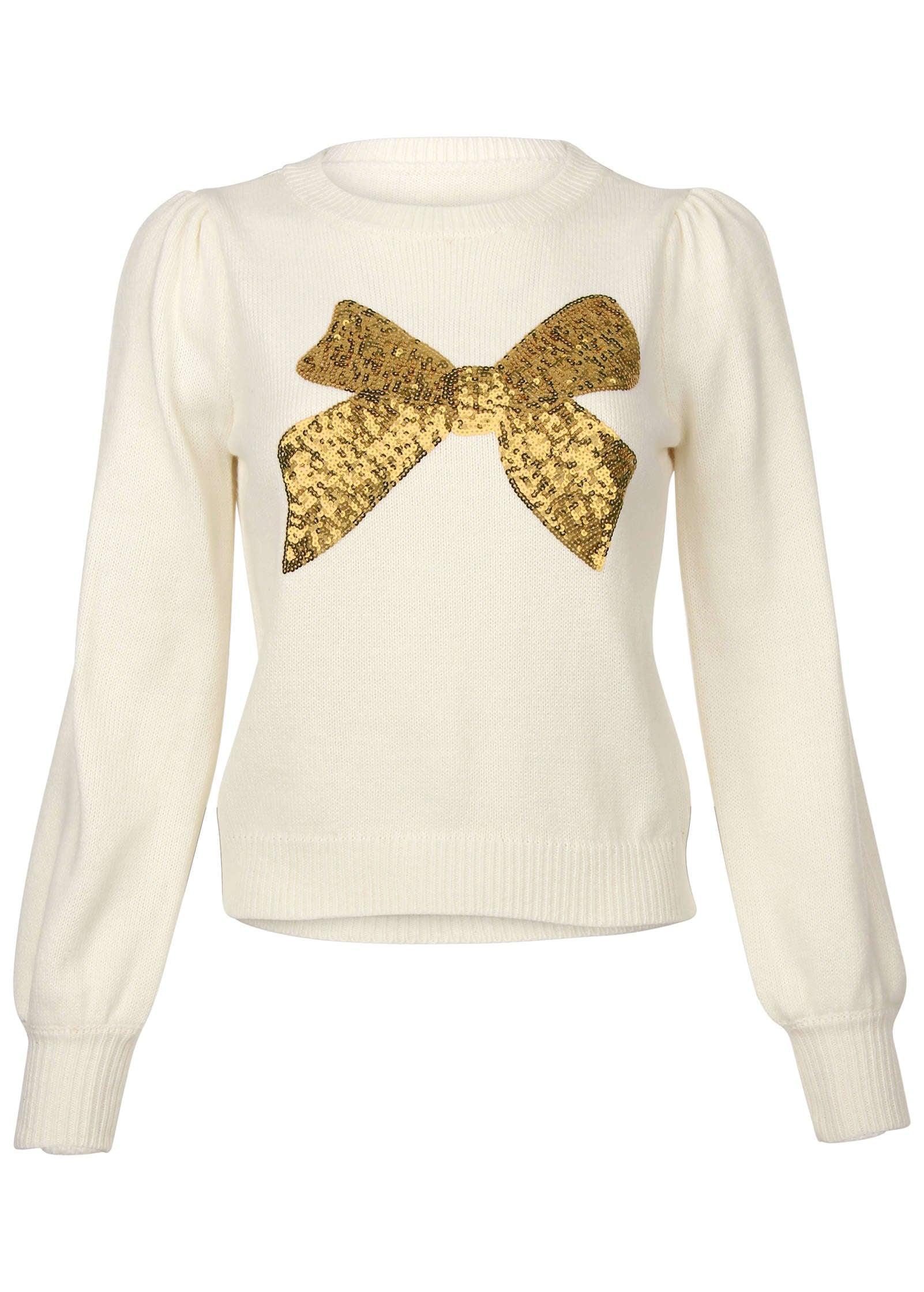 Sequin Puff-Sleeve Sweater - Off White Product Image