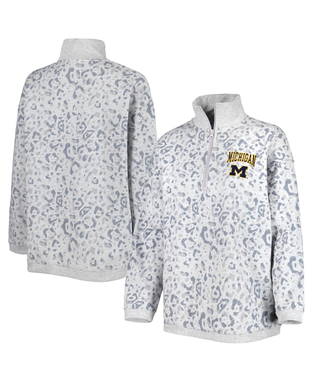 Womens Gameday Couture Heather Gray Michigan Wolverines Leopard Quarter-Zip Sweatshirt Product Image