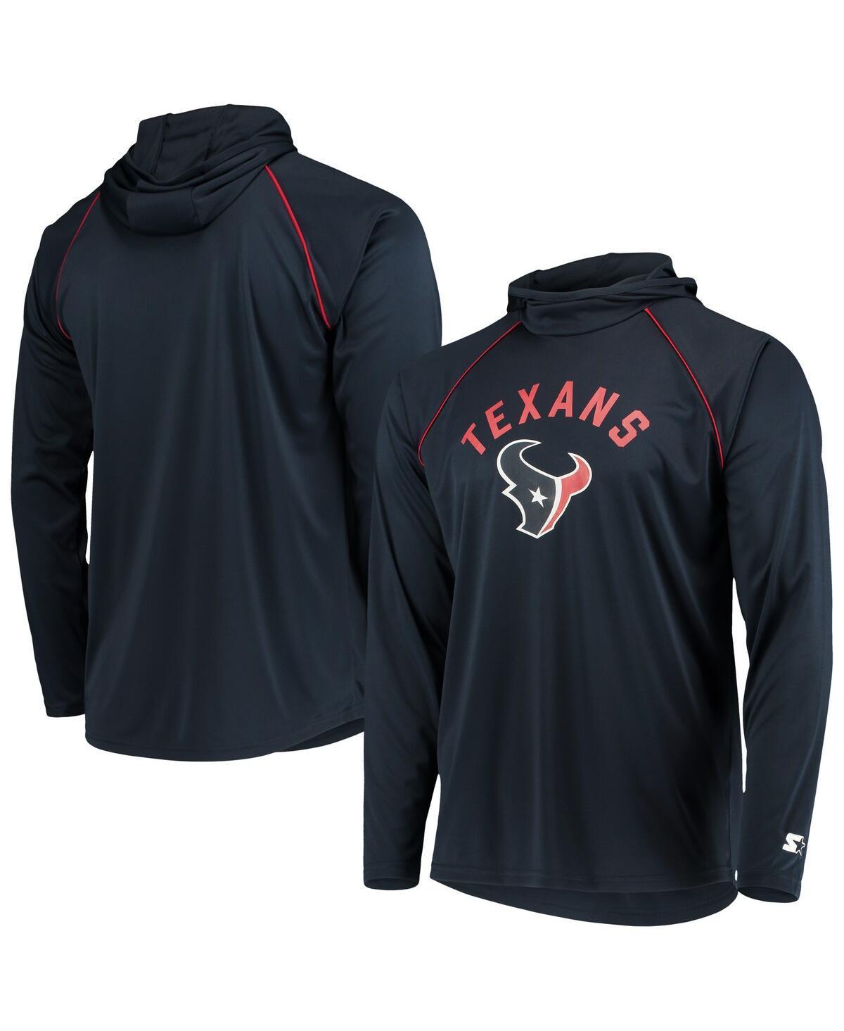 Mens Starter Navy Houston Texans Raglan Long Sleeve Hoodie T-shirt Product Image