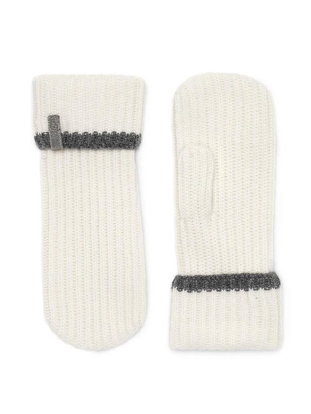 Womens Cashmere English Rib Knit Mittens with Monili Product Image