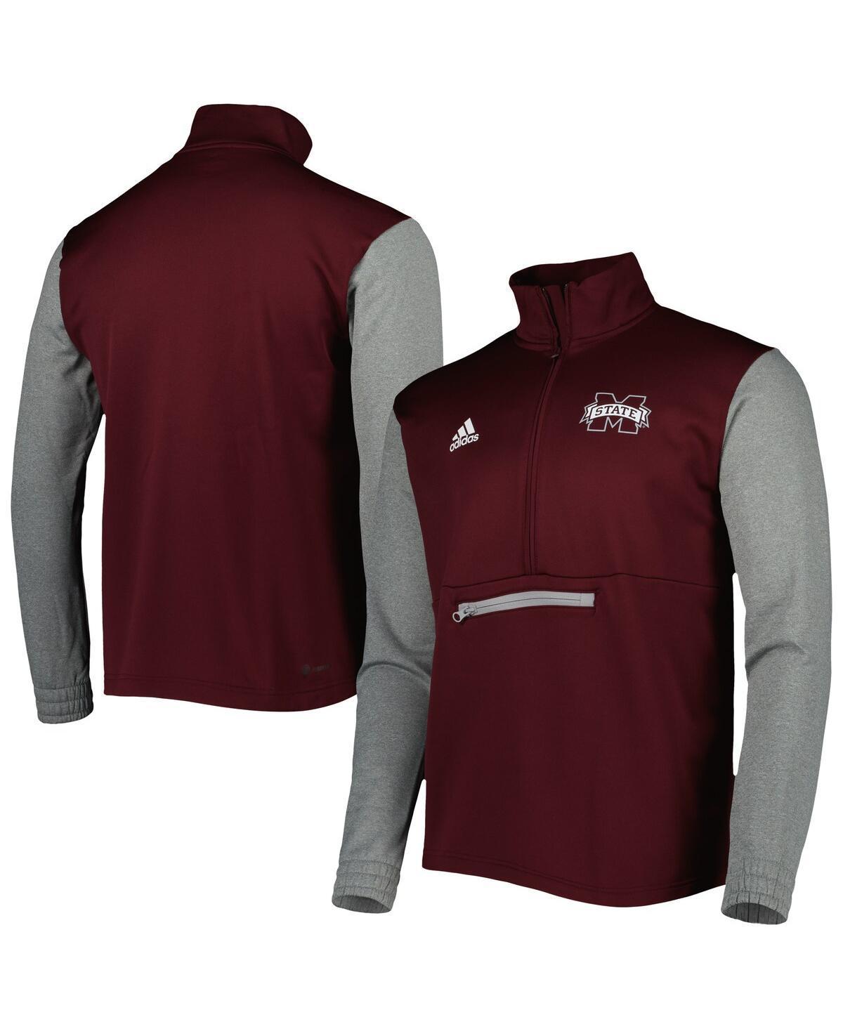 Mens adidas Maroon/Heathered Gray Mississippi State Bulldogs Team AEROREADY Half-Zip Top Product Image