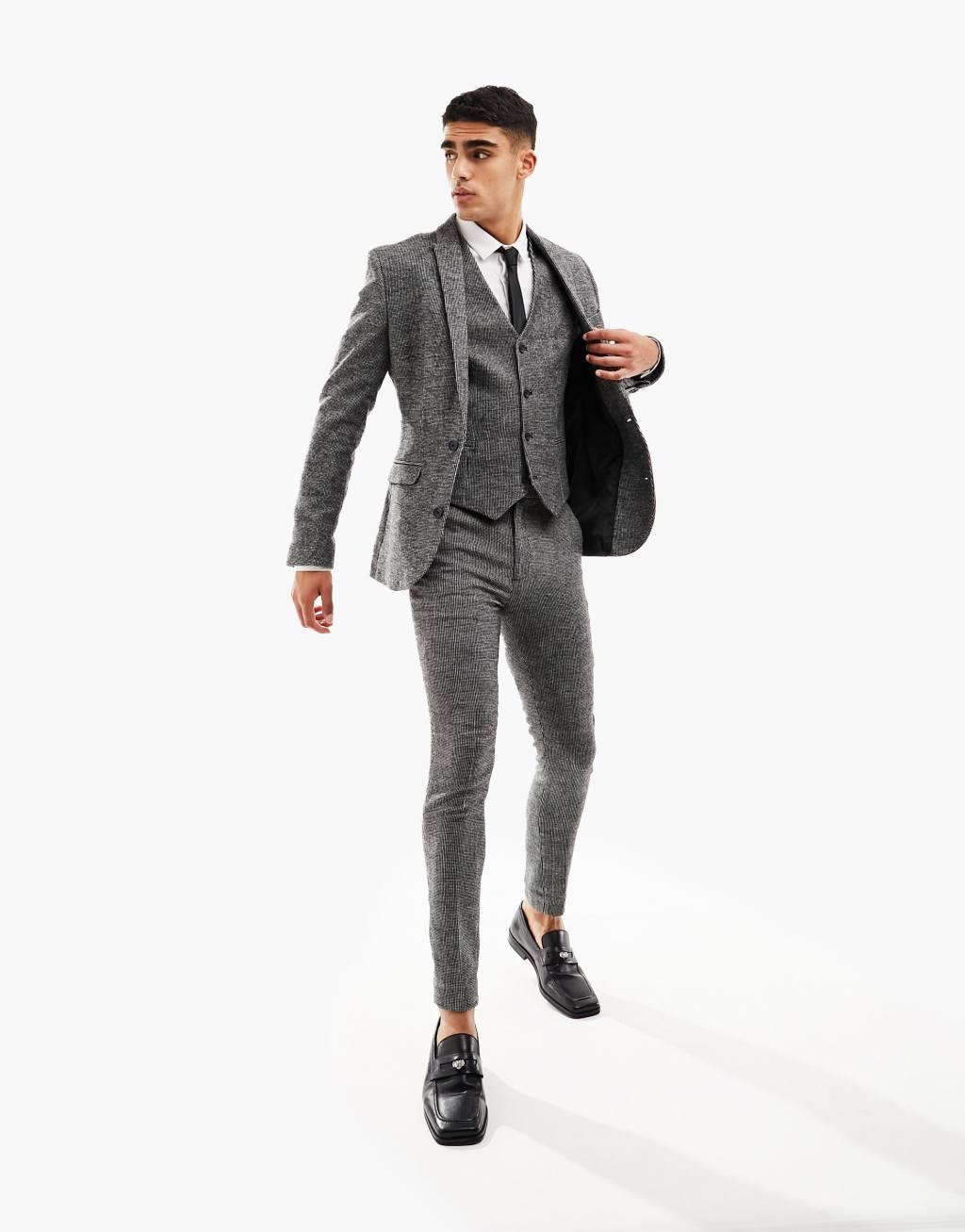 ASOS DESIGN wedding super skinny wool mix suit vest in monochrome puppytooth Product Image