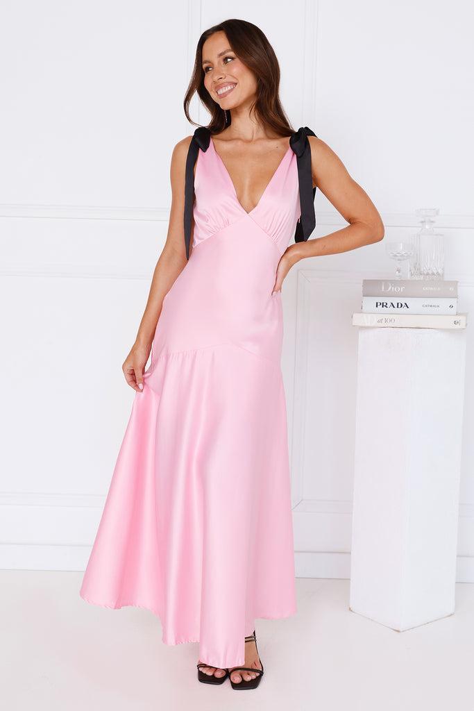 Petals And Promises Satin Maxi Dress Pink Product Image