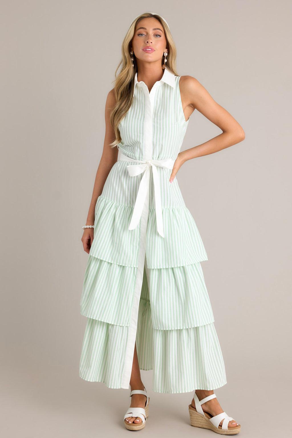 Treasure Trove Mint Green Stripe Button Front Maxi Dress Product Image