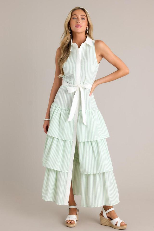 Treasure Trove Mint Green Stripe Button Front Maxi Dress Product Image