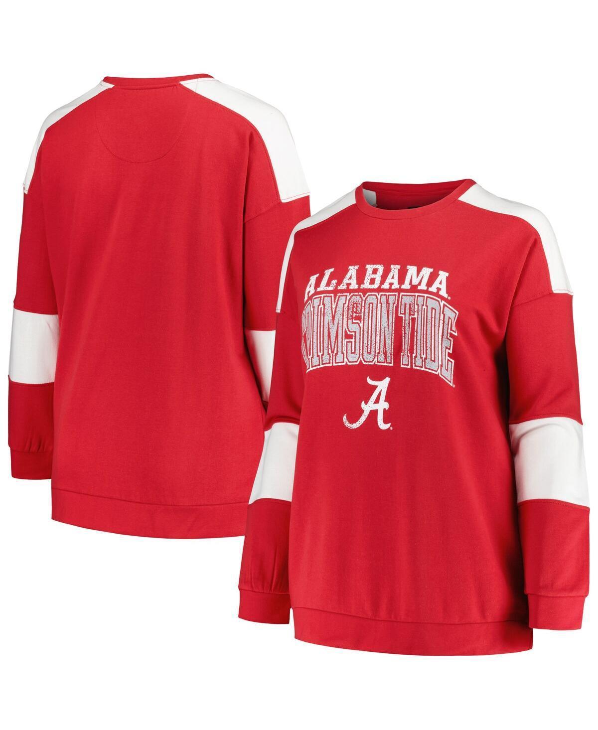 Womens Profile Crimson Alabama Crimson Tide Plus Size Striped Pullover Sweatshirt Product Image