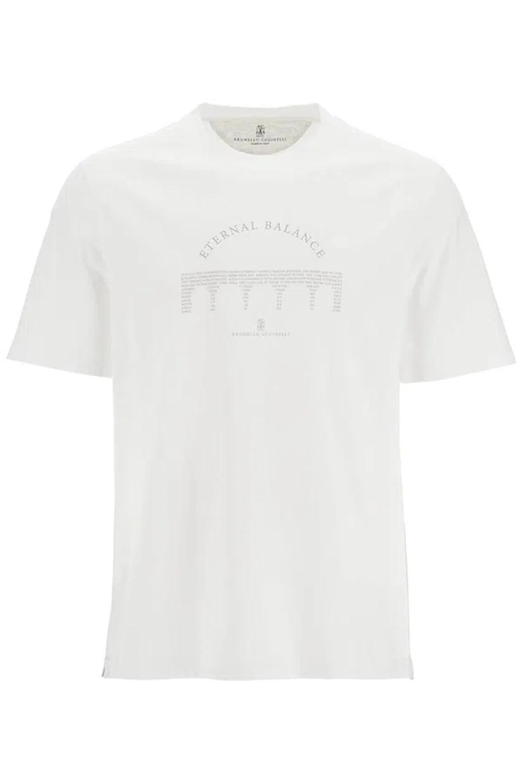 BRUNELLO CUCINELLI Slogan-print Crew-neck T-shirt In White Product Image