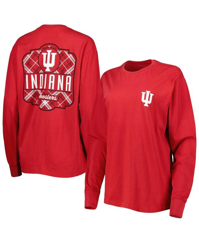 Womens Pressbox Crimson Indiana Hoosiers Valencia Plaid 2-Hit Long Sleeve T-Shirt Product Image