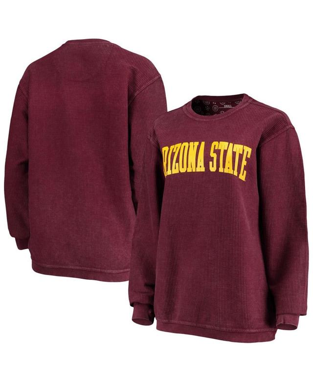 Womens Maroon Arizona State Sun Devils Comfy Cord Vintage-Like Wash Basic Arch Pullover Sweatshirt Product Image