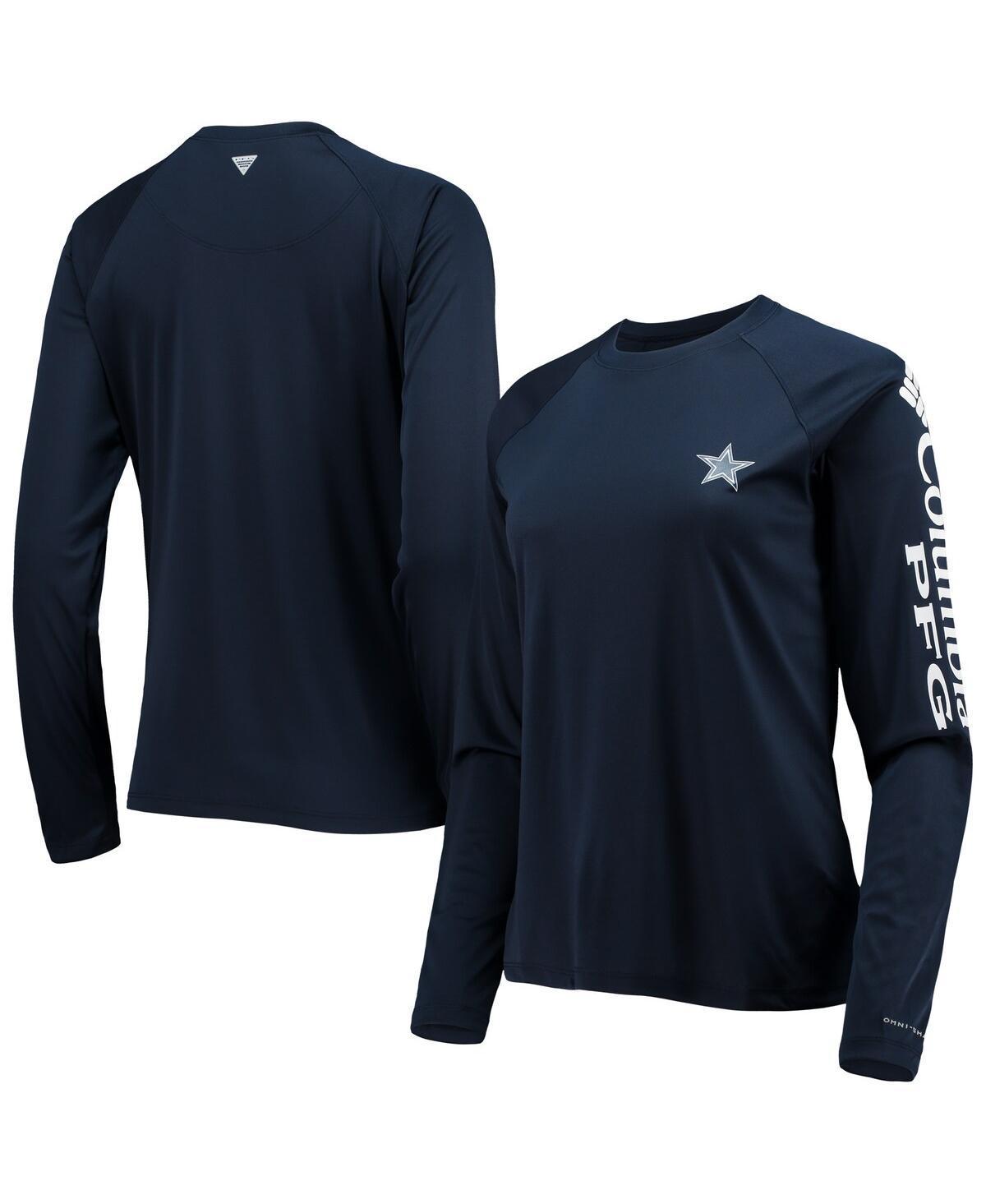 Women's Columbia Navy/White Dallas Cowboys Tidal Omni-Shade Raglan Long Sleeve T-Shirt Product Image