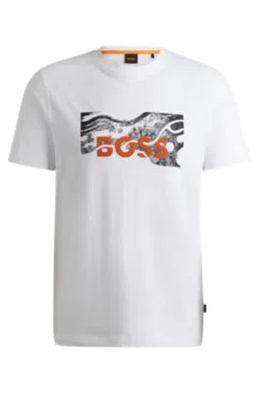 Cotton-jersey Regular-fit T-shirt With Logo Artwork In White Product Image